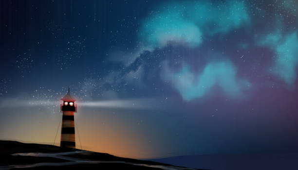 istock a Lighthouse working in milky way and star field, digital art style, illustration painting. 917194852