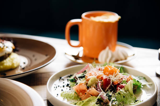 istock Salad. Chef's specialty presented in restaurant on served table. Clouse up. Rustic style 917196332