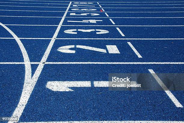 Blue Running Track Stock Photo - Download Image Now - Running Track, Athleticism, Backgrounds