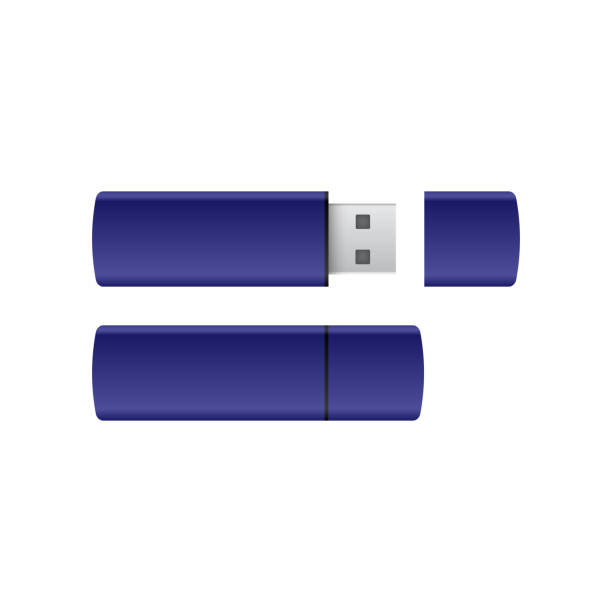 ilustraciones, imágenes clip art, dibujos animados e iconos de stock de azul usb pendrives en vector de fondo blanco - usb cable key stick white background