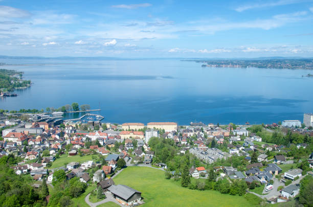 bodensee aus dem nahe gelegenen berg - allgau field landscape bavaria stock-fotos und bilder