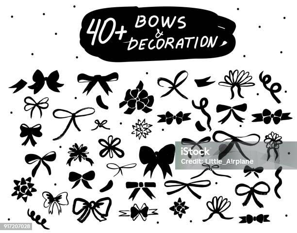 Vector Hand Drawn Bows Set Black Doodle Decor Isolated Icons Collections For Decoration Web Design Logo App Ui Stock Illustration - Download Image Now