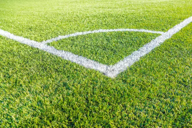 corner kick football/soccer field outline on green artificial grass