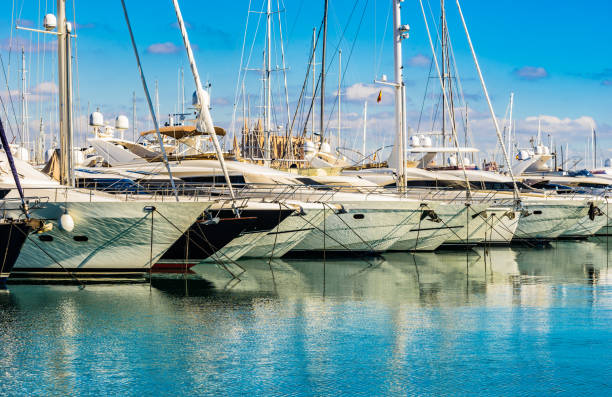 marina of palma de majorca, spain mediterranean sea, balearic islands - majorca yacht marina palma imagens e fotografias de stock