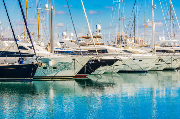 bateaux de luxe à la marina de palma de mallorca espagne - majorca yacht palma marina photos et images de collection