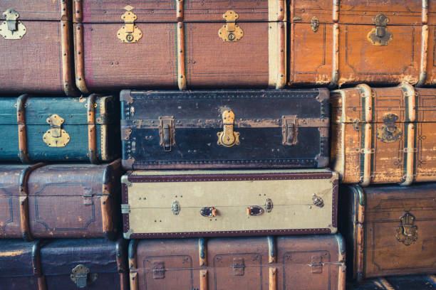istock stack of vintage suitcases  - stack of old retro suitcases 917210106