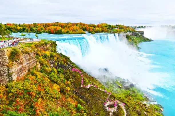 Photo of Niagara Falls from American side in autumn.