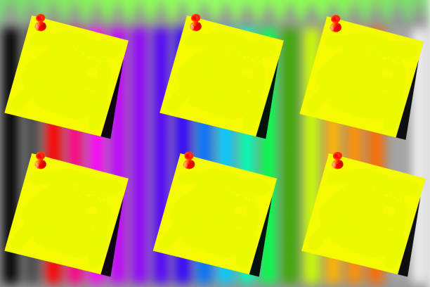 istock Six yellow post-it with a background of pencils 917211410