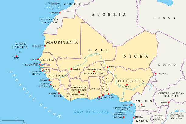 batı afrika bölgesi, siyasi harita - senegal stock illustrations