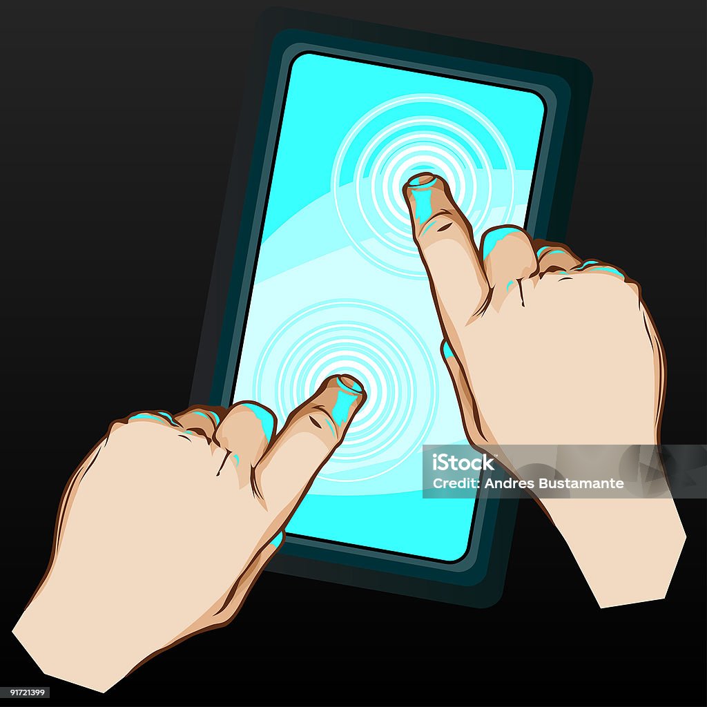 Manos en un Display multitáctil - Ilustración de stock de Bluetooth libre de derechos