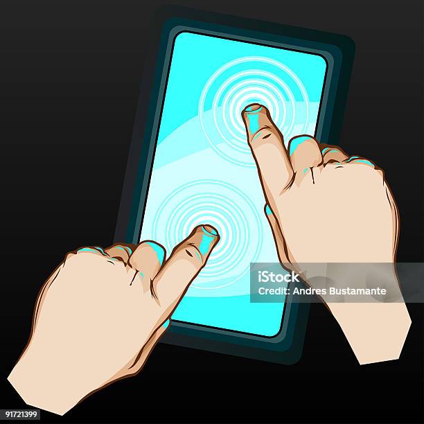 Ilustración de Manos En Un Display Multitáctil y más Vectores Libres de Derechos de Bluetooth - Bluetooth, Color - Tipo de imagen, Correo electrónico