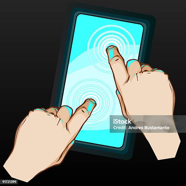Mãos Sobre Um Ecrã Multitoque - Arte vetorial de stock e mais imagens de Agenda Eletrónica - Agenda Eletrónica, Apontar - Sinal Manual, Bluetooth