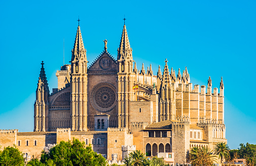 Front view of the famous cathedral of Palma de Majorca, Spain Balearic islands