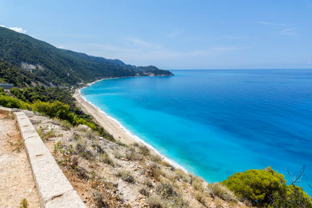 istock Panoramic view of Kokkinos Vrachos Beach with blue waters, Lefkada, Greece 917217952