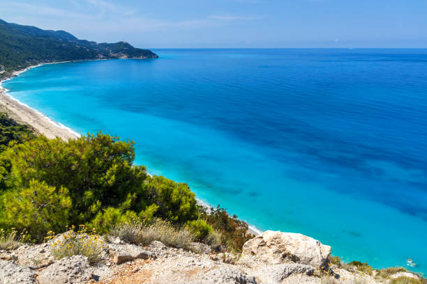 istock Panoramic view of Kokkinos Vrachos Beach with blue waters, Lefkada, Greece 917217956