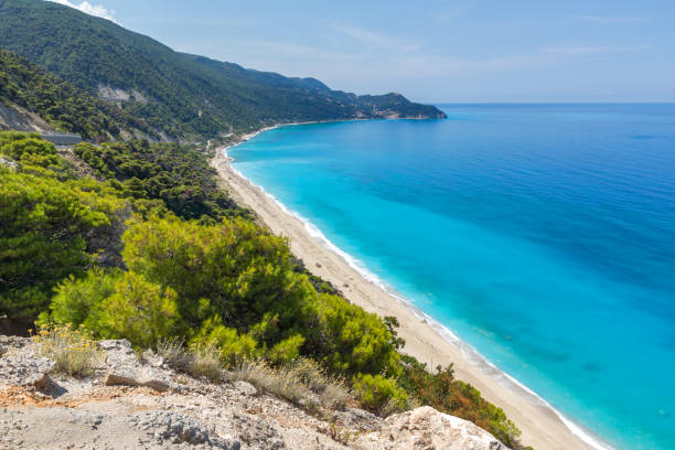 istock Panoramic view of Kokkinos Vrachos Beach with blue waters, Lefkada, Greece 917218078