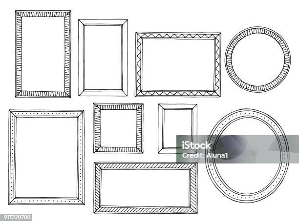 Vetores de Conjunto De Imagens Quadro Gráfico Preto Branco Isolado Esboço Ilustração Vector e mais imagens de Moldura de Quadro - Equipamento de arte e artesanato