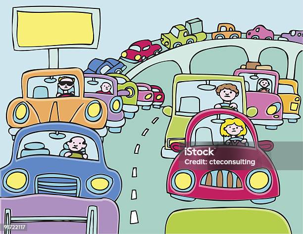 Traffic Jam Stock Illustration - Download Image Now - Bridge - Built Structure, Car, Color Image
