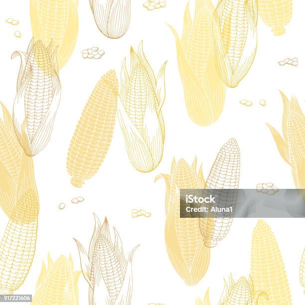 Corn Color Layout Corn Graphic Yellow Color Seamless Pattern Sketch Illustration Vector ...