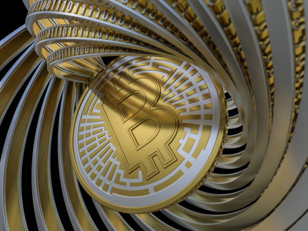 istock Golden coin with bitcoin symbol. Digital currency. 3D 917221958