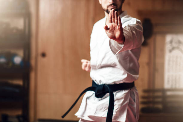 istock Martial arts master on fight training in gym 917228086