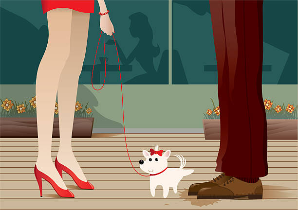 man and woman with little dog on appointment vector art illustration