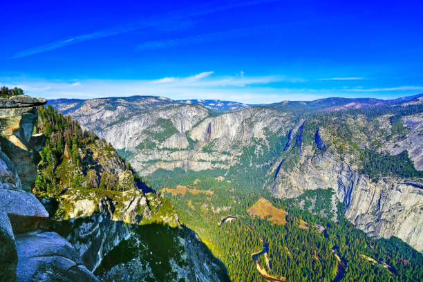 The iconic view of Yosemite Valley located in the high California Sierra Nevada Mountain Range.