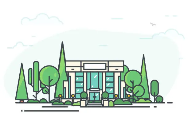 Vector illustration of Modern bank and park