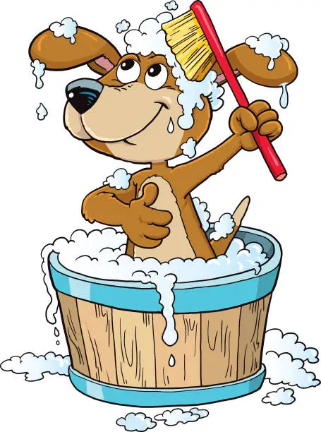 Vector illustration of dog bathing time