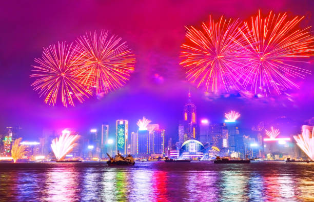 istock Firework display on the New Year’s Eve in Hong Kong. 917238112