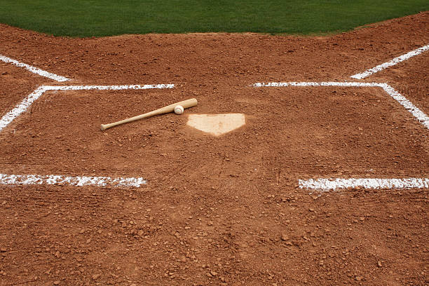 istock Baseball Home Plate with Bat and Ball 91723954
