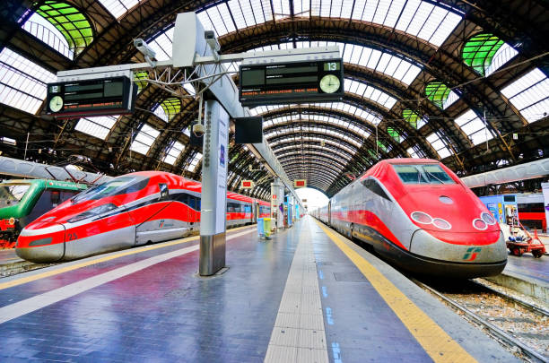 High-speed train at Milano Centrale railway station in Milan stock photo