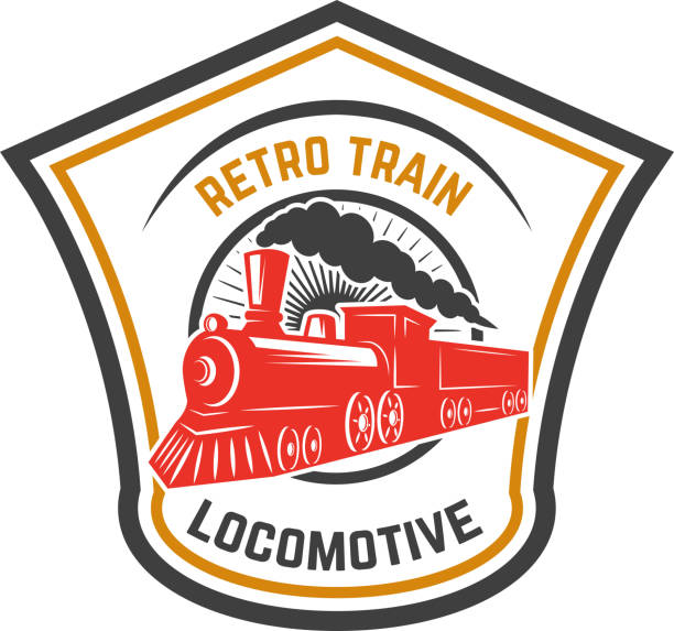 Emblem template with retro train. Rail road. Locomotive. Design element for label, emblem, sign. Vector illustration