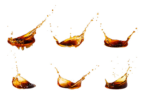 coffee splash collection, isolated on white background. Set of brown splashes