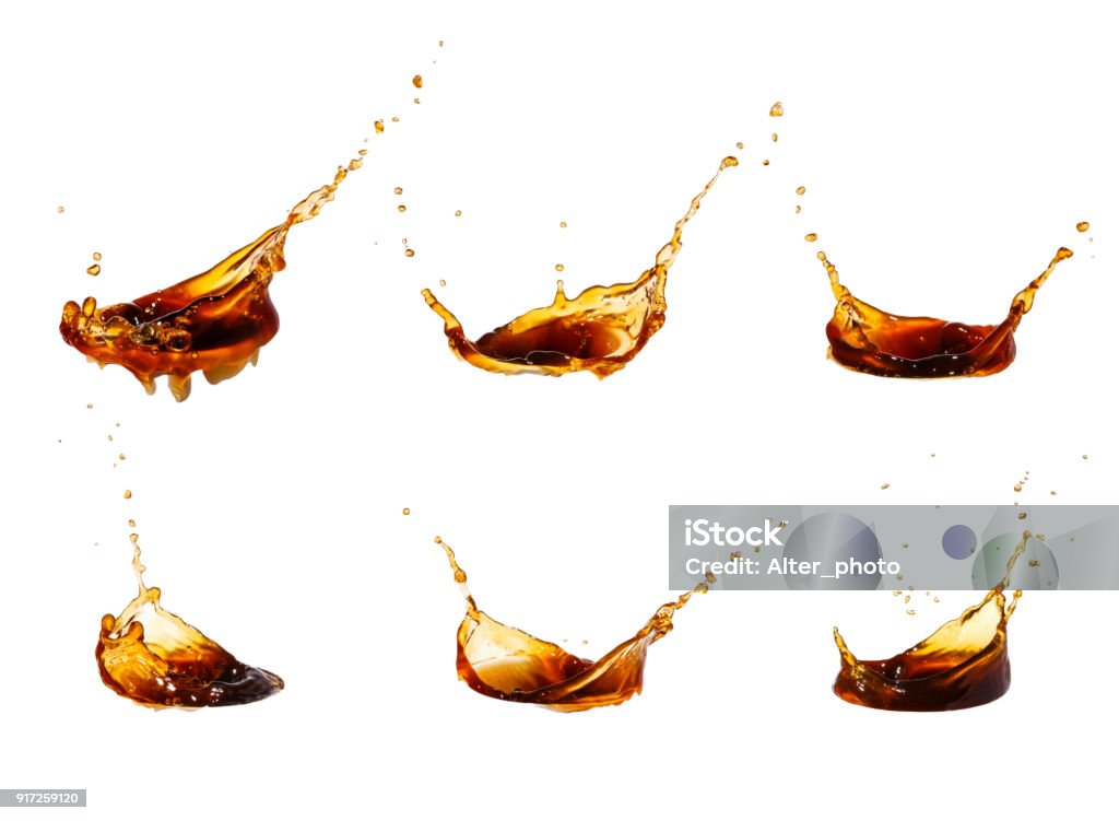 coffee splash collection coffee splash collection, isolated on white background. Set of brown splashes Splashing Stock Photo