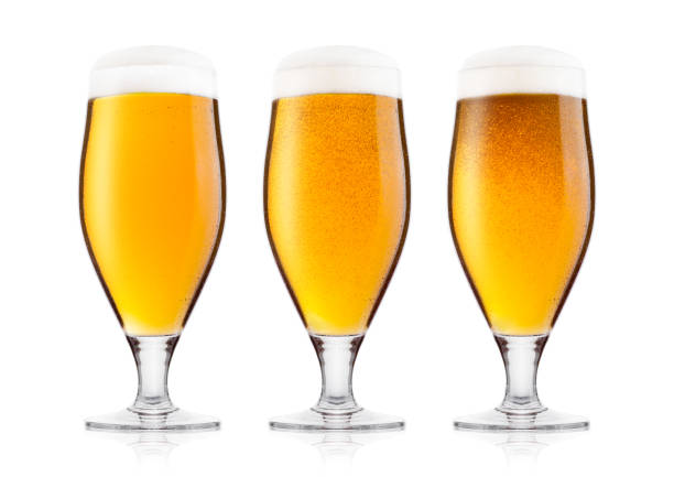 istock Cold glasses of lager beer with foam and dew 917259780