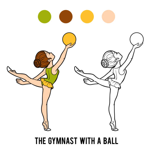 illustrations, cliparts, dessins animés et icônes de livre de coloriage, le gymnaste avec un ballon - 5904