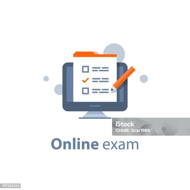 Choosing Answer Questionnaire Form Exam Preparation Online Test Checklist On Monitor Stock Illustration - Download Image Now