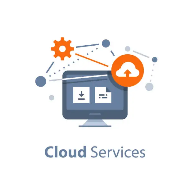 Vector illustration of Storage solution, cloud services and technology, data exchange, online network concept