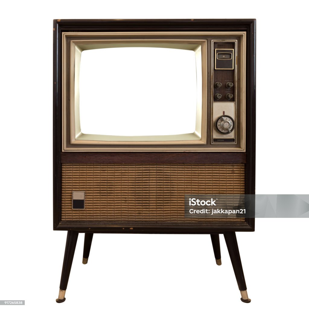 Vintage tv Vintage television - old TV with frame screen isolate on white with clipping path for object, retro technology Television Set Stock Photo