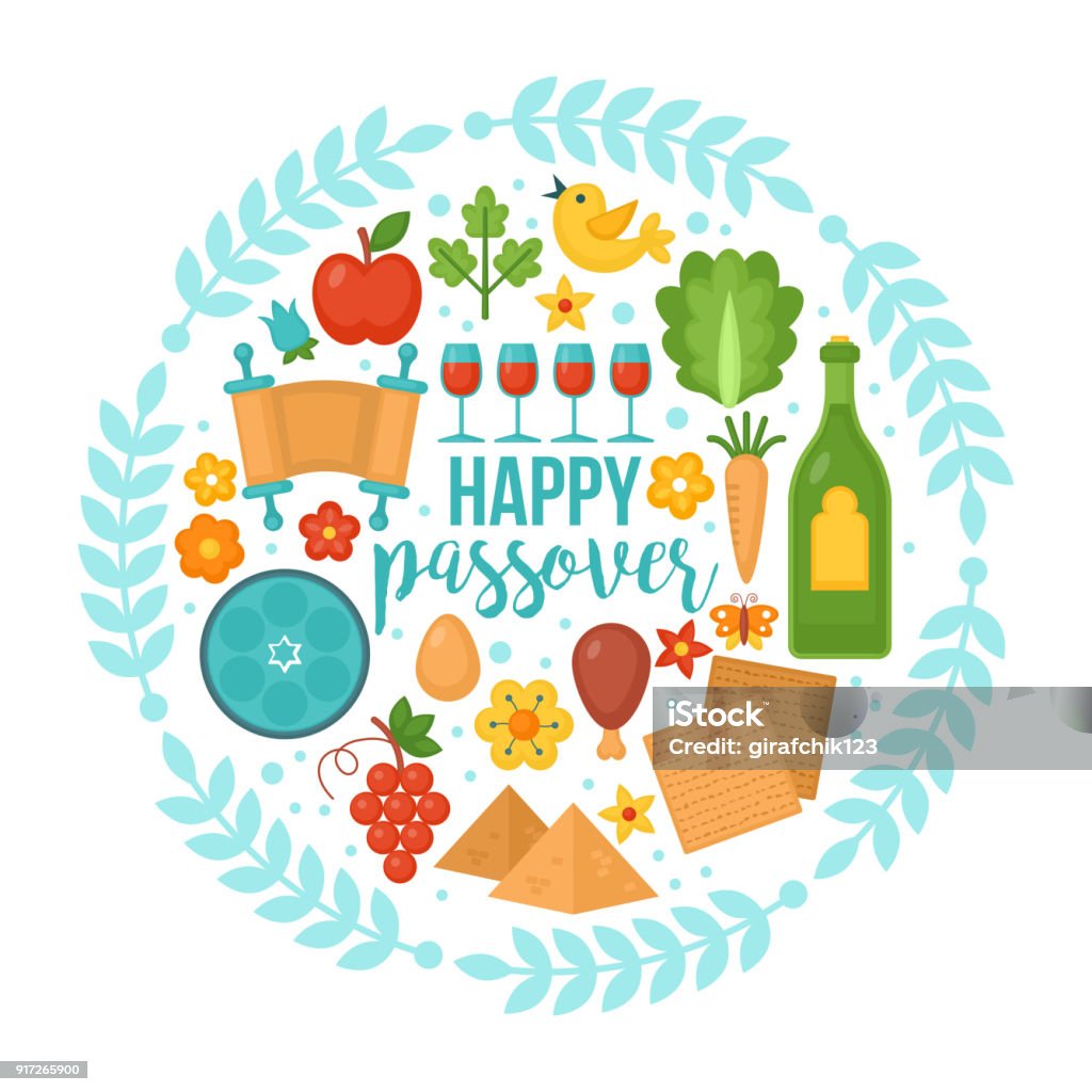 Passover greeting card design Passover greeting card design with matzo and wine Passover stock vector