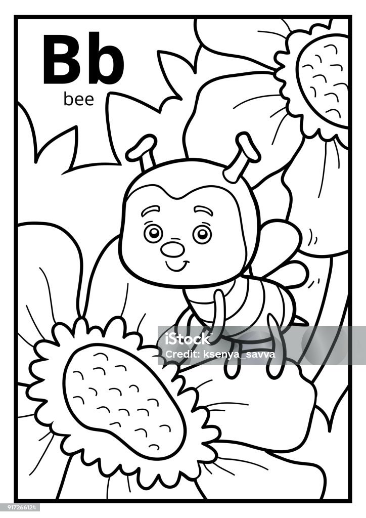 Coloring Book Colorless Alphabet Letter B Bee Stock Illustration