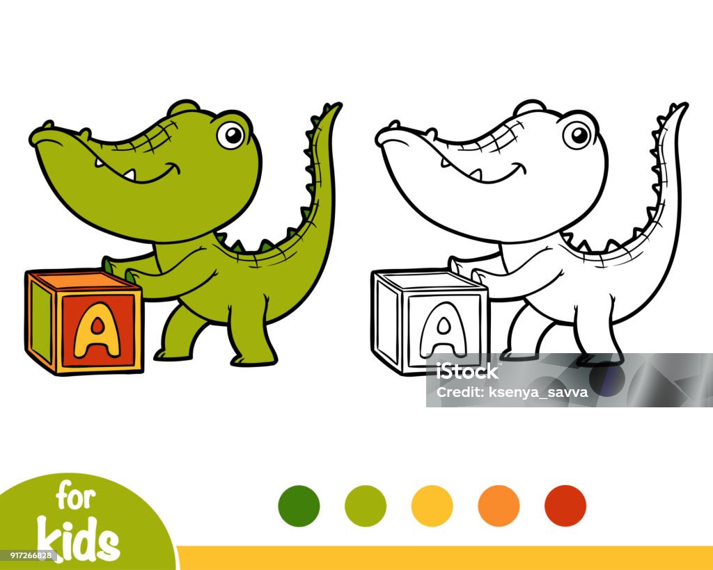 Coloring book, crocodile and cube Coloring book for children, crocodile and cube Africa stock vector