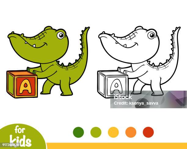 Coloring Book Crocodile And Cube Stock Illustration - Download Image Now - Africa, Alphabet, Animal