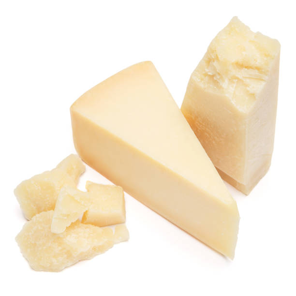 istock Piece of parmesan cheese on white background 917269602