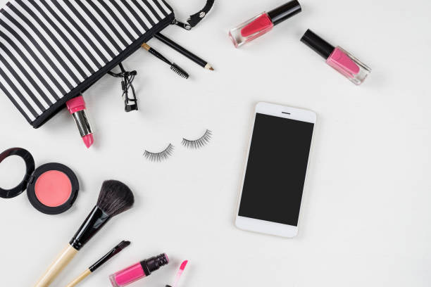 istock Make up bag with various cosmetics and brushes isolated 917269844