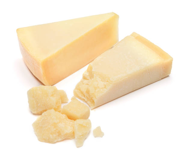 istock Piece of parmesan cheese on white background 917269854