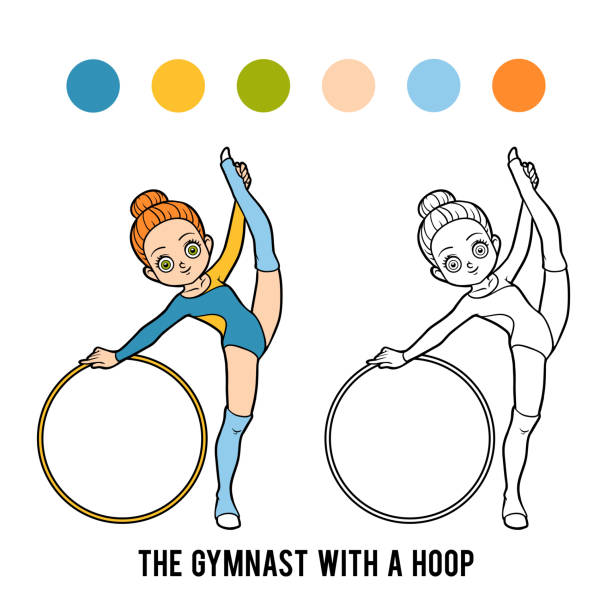 illustrazioni stock, clip art, cartoni animati e icone di tendenza di libro da colorare, la ginnasta con un cerchio - 5908