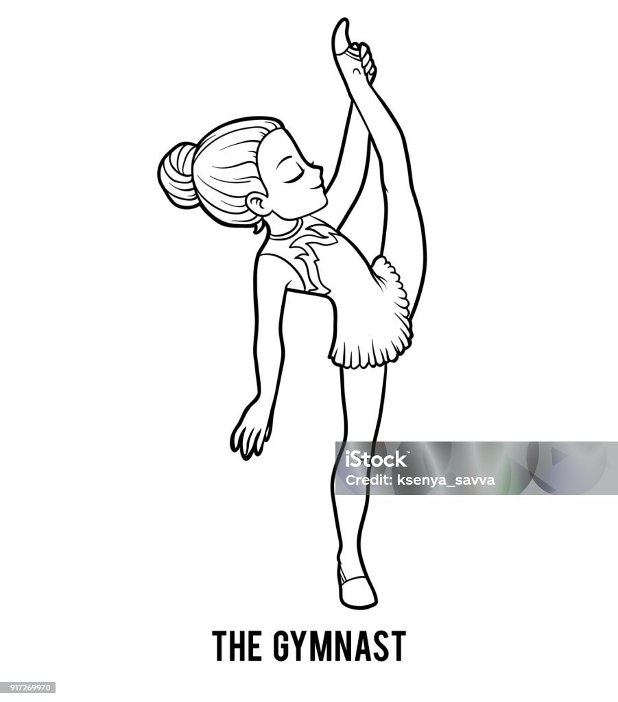 Coloring book, The gymnast girl Coloring book for children, The gymnast girl Adult stock vector