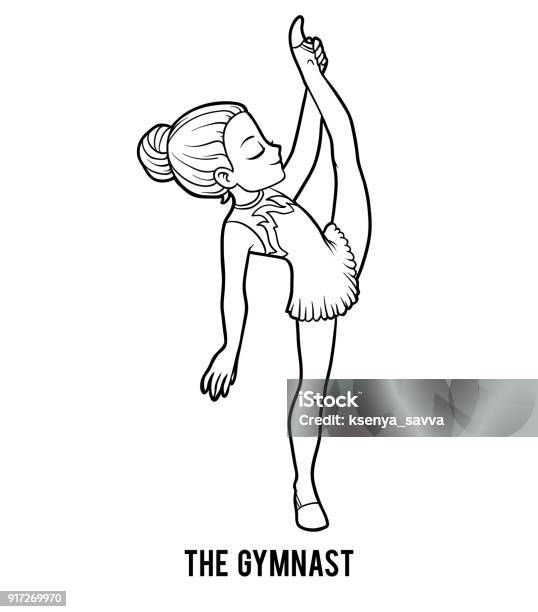 Coloring Book The Gymnast Girl Stock Illustration - Download Image Now - Adult, Black And White, Book